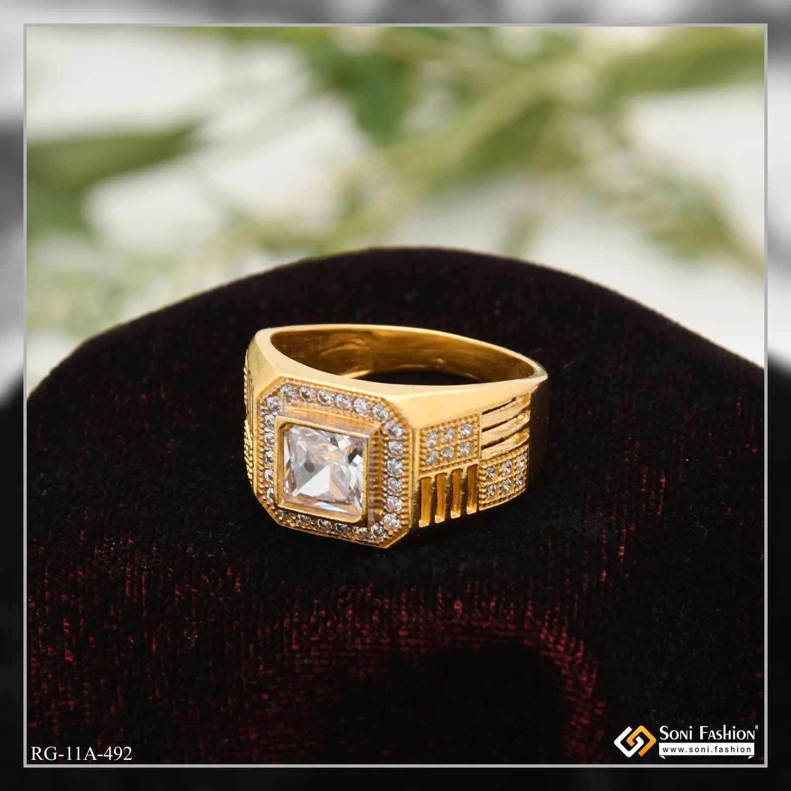 1 Gram Gold Forming White Stone with Diamond Fashionable Design Ring - Style A492