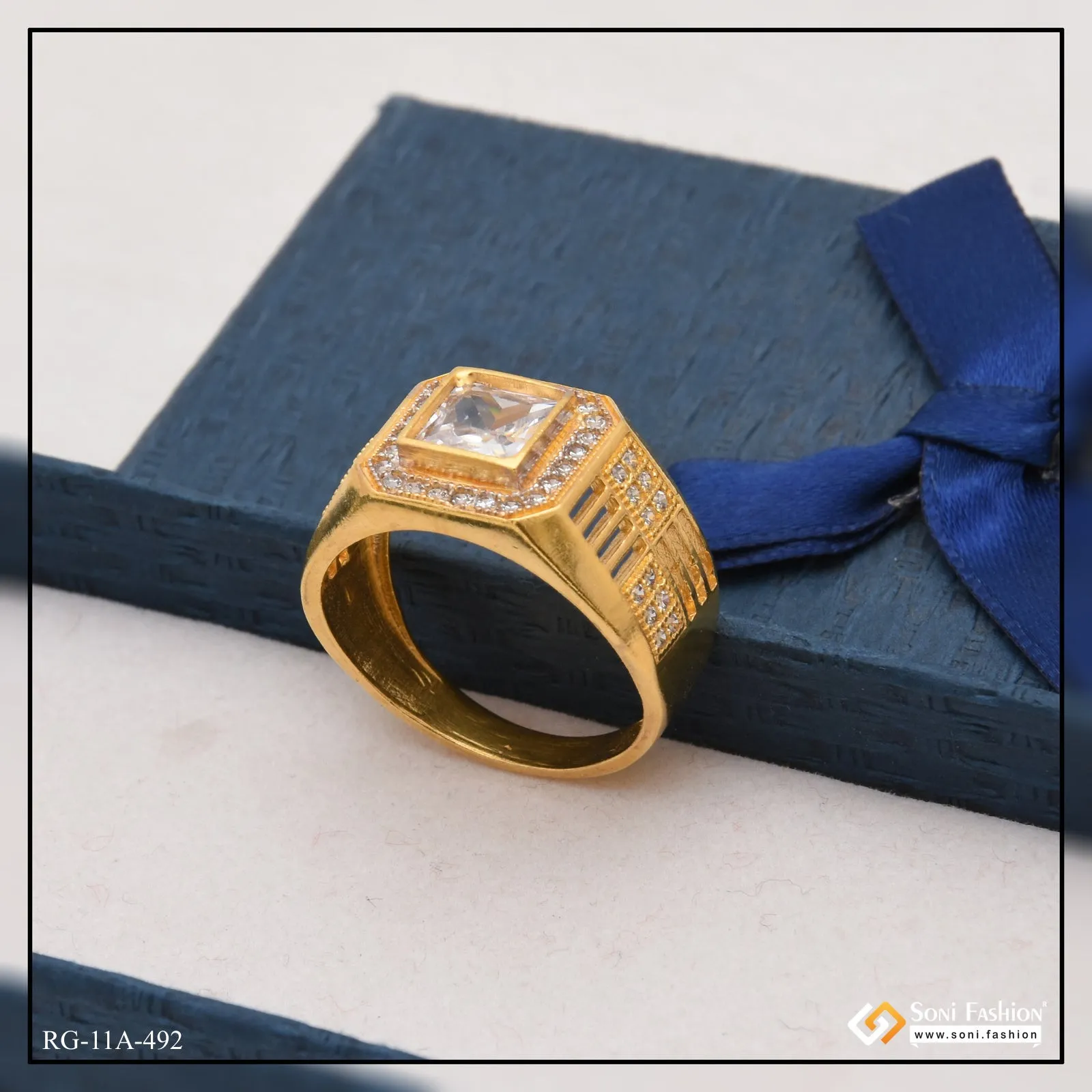 1 Gram Gold Forming White Stone with Diamond Fashionable Design Ring - Style A492