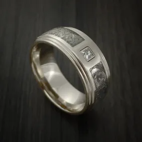 14K White Gold and Meteorite Men's Ring with Beautiful Diamond Custom Made