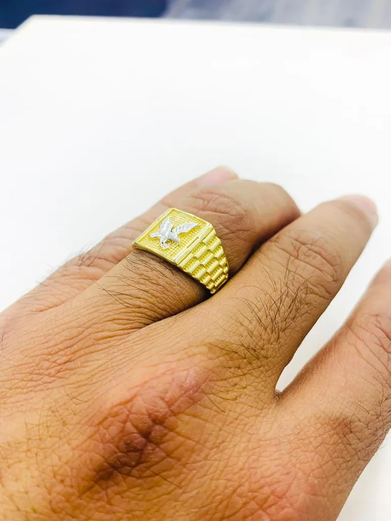 14K Yellow Solid Gold Mens Eagle Ring #10 Anillo de Aguila en Oro Two Tone Ring 6.28g