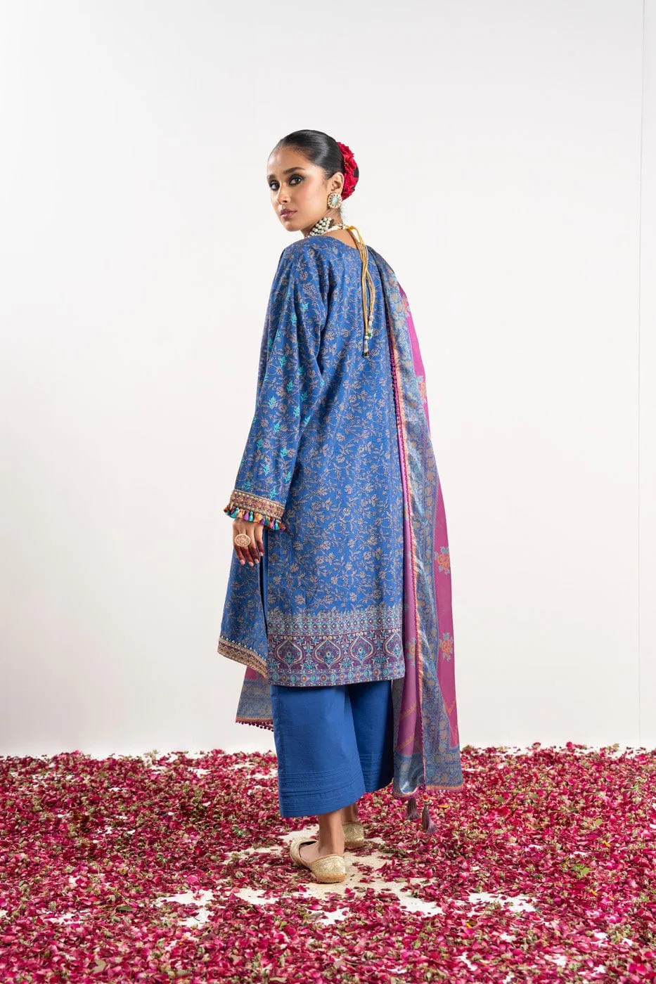 3 Pc Embroidered Thick Cambric Suit With Silk Dupatta