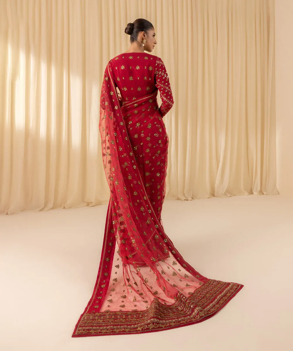 Luxurious 3-Piece Embroidered Net Saree Set