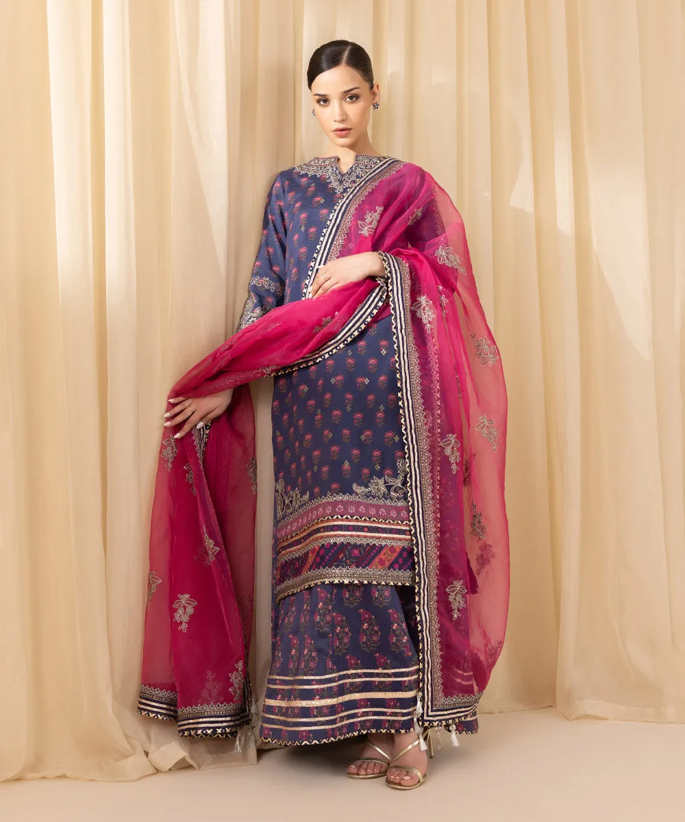 3 Piece - Embroidered Silk Suit