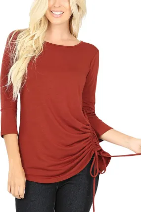 3/4 Sleeve Round Neck Side Ruched Top