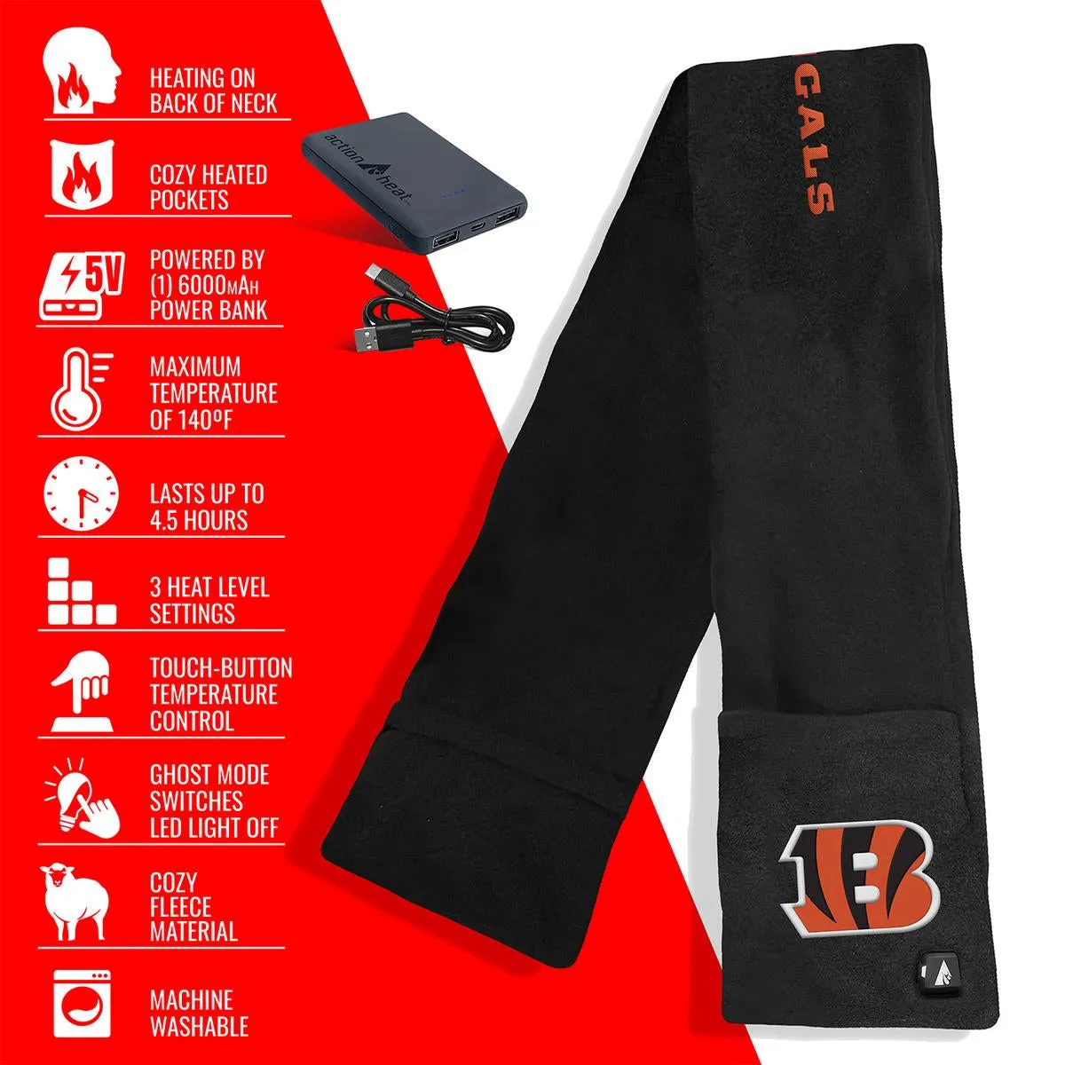 ActionHeat Cincinnati Bengals 5V Battery Heated Scarf