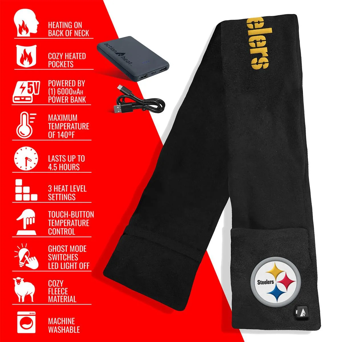 ActionHeat Pittsburgh Steelers 5V Battery Heated Scarf