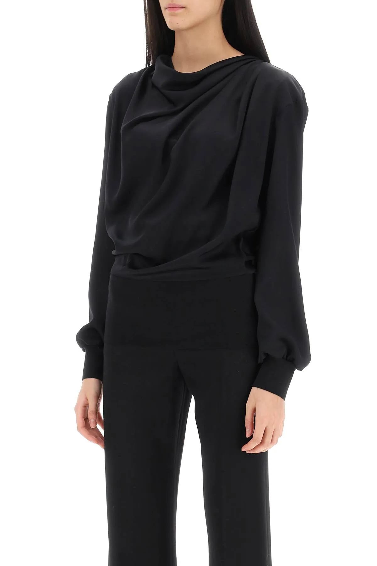 Alexander Mcqueen Draped Blouse In Satin (Size - 40)