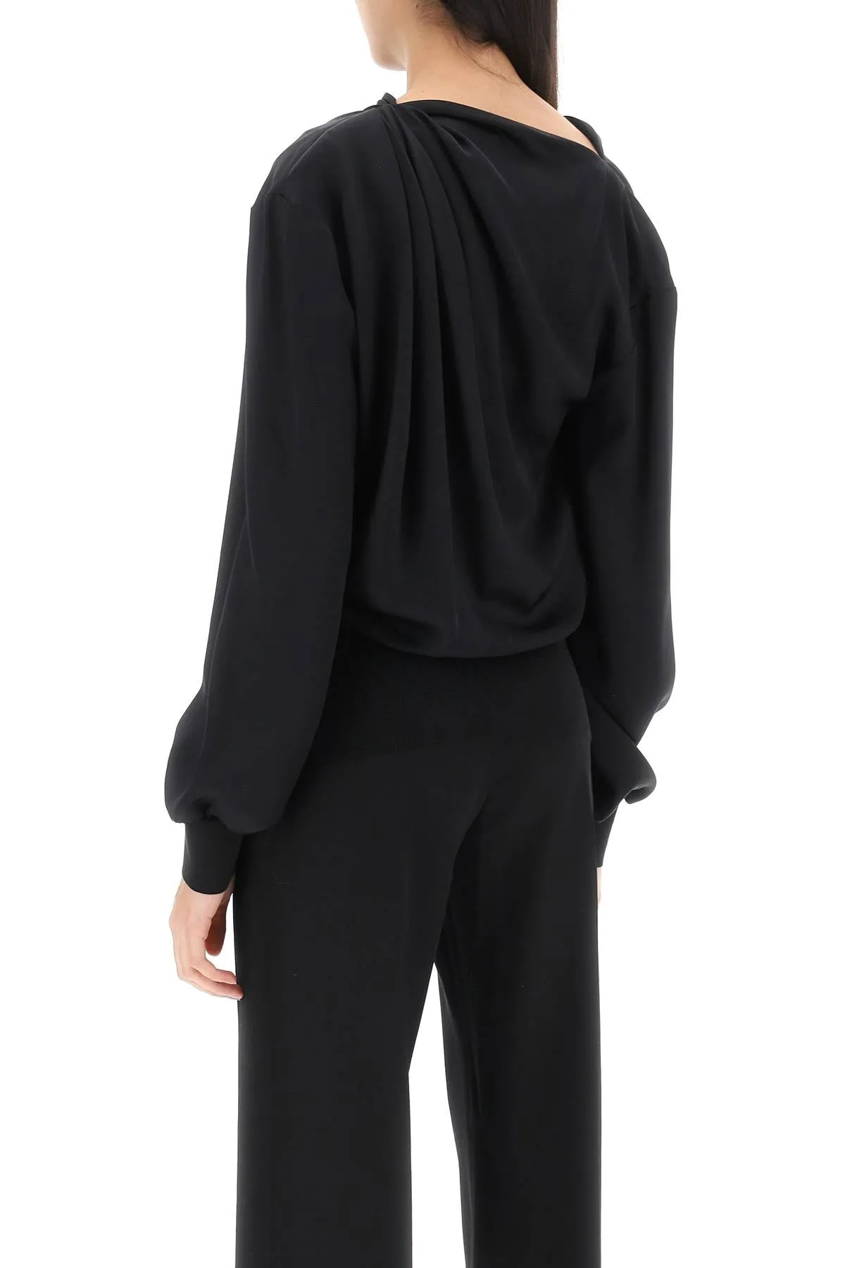 Alexander Mcqueen Draped Blouse In Satin (Size - 40)