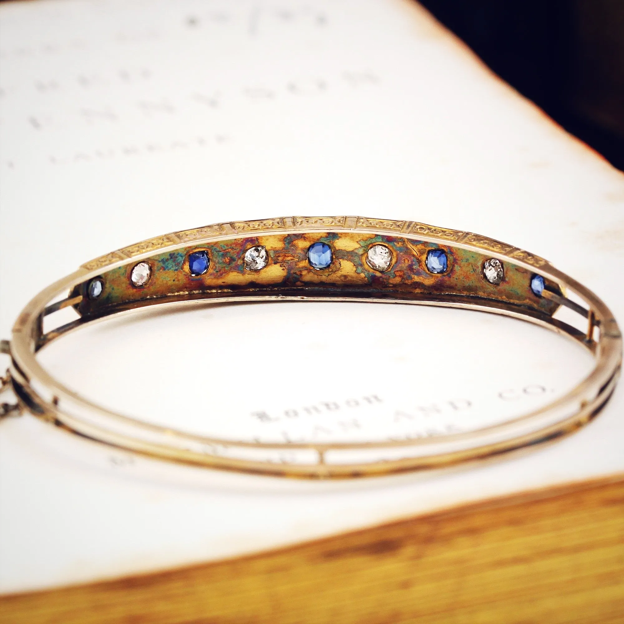 Antique Edwardian Sapphire & Diamond Bangle Bracelet