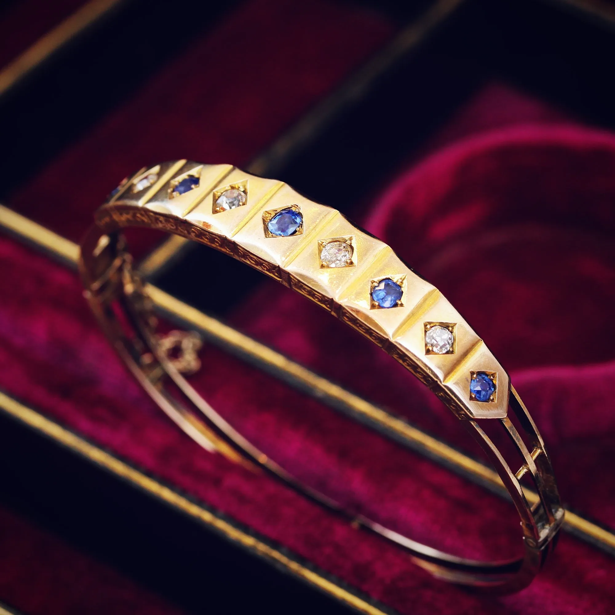 Antique Edwardian Sapphire & Diamond Bangle Bracelet