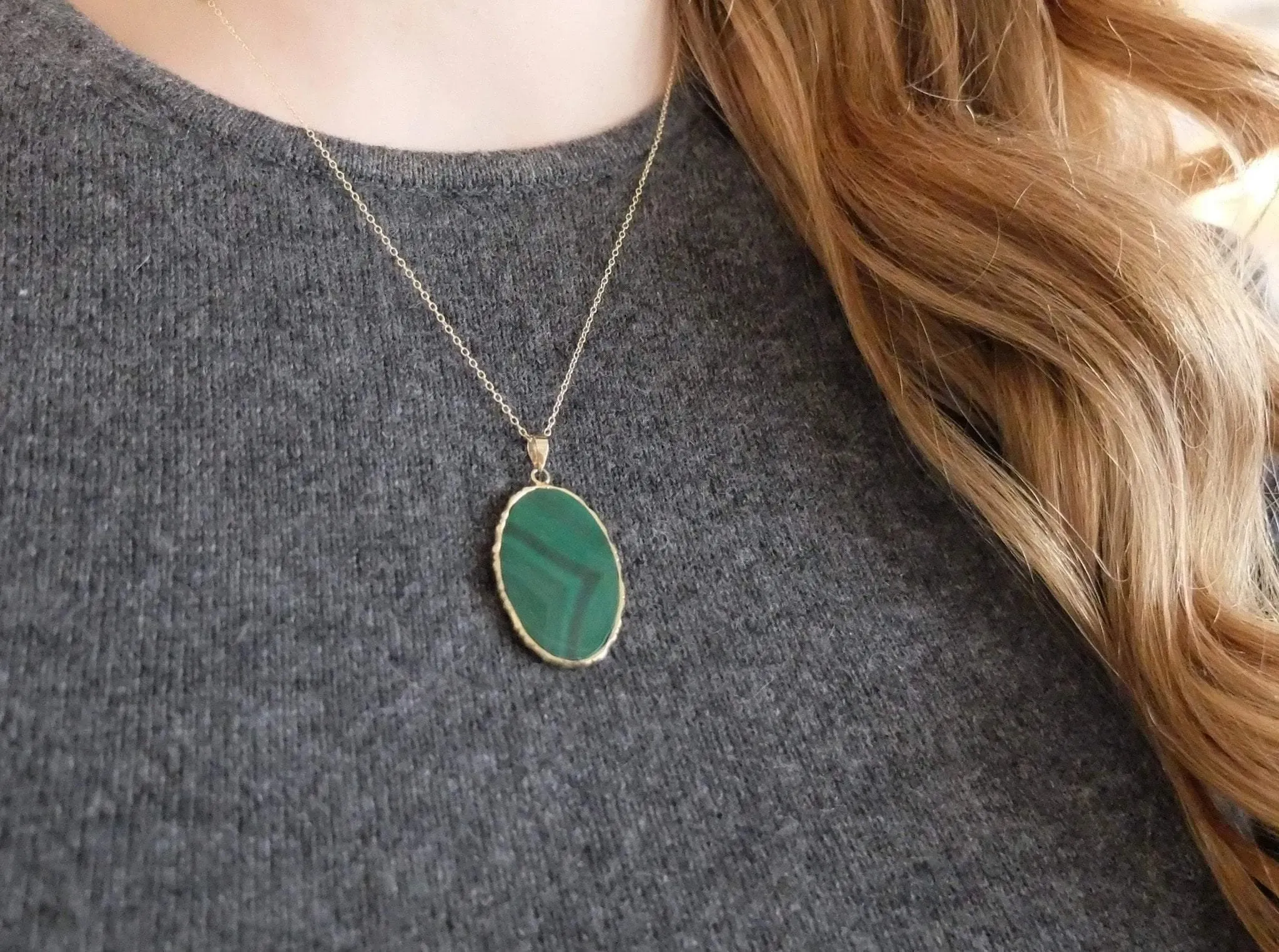 Antique Victorian (1837-1901) Scottish Moss Agate Slice Pendant Necklace