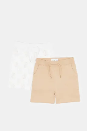 Baby Boys Beige And White Active Shorts Set (2 Piece)