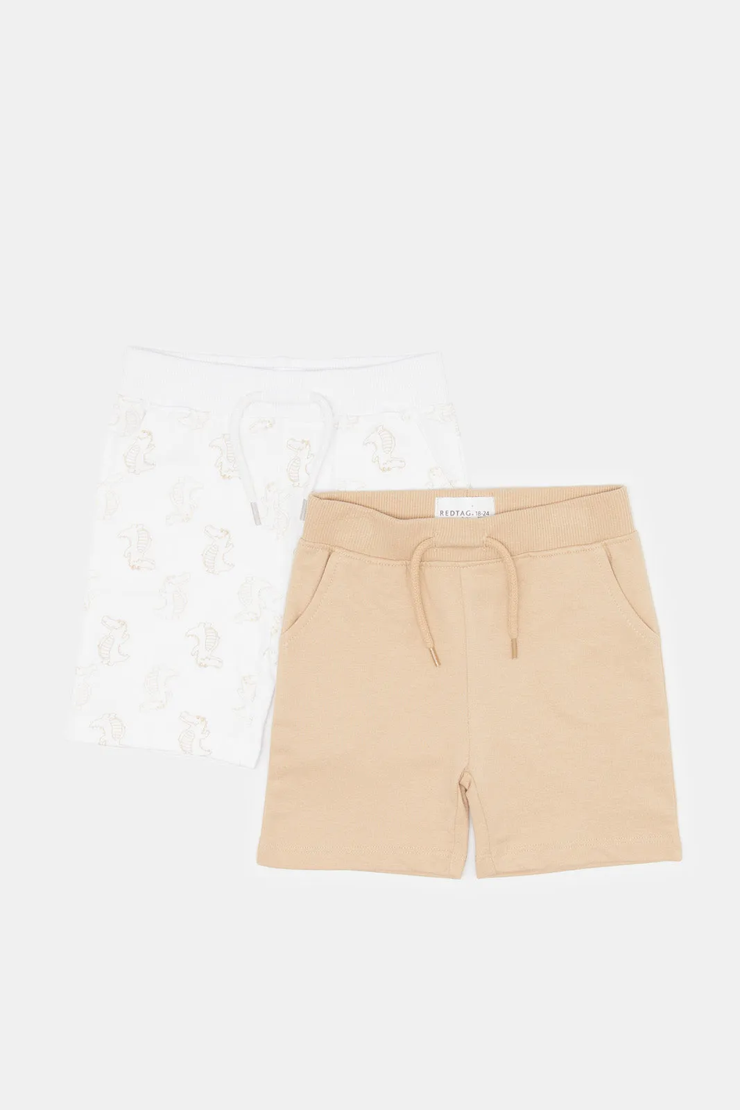 Baby Boys Beige And White Active Shorts Set (2 Piece)