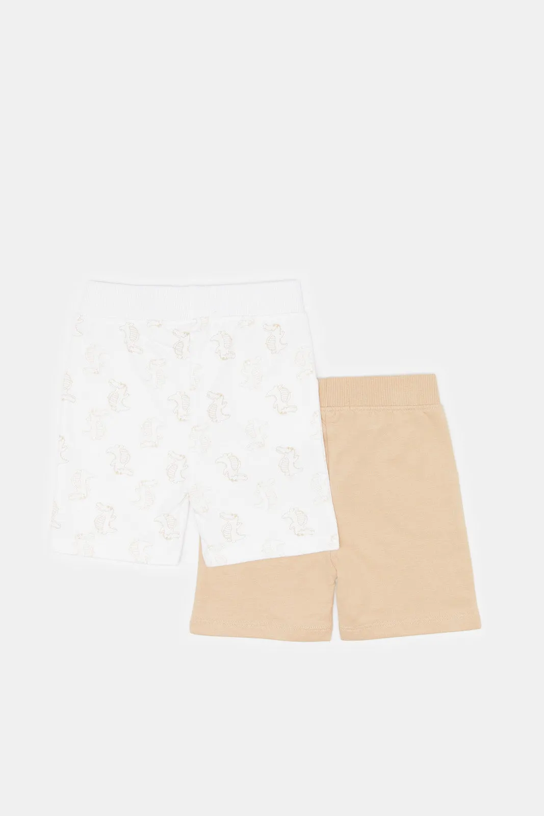 Baby Boys Beige And White Active Shorts Set (2 Piece)