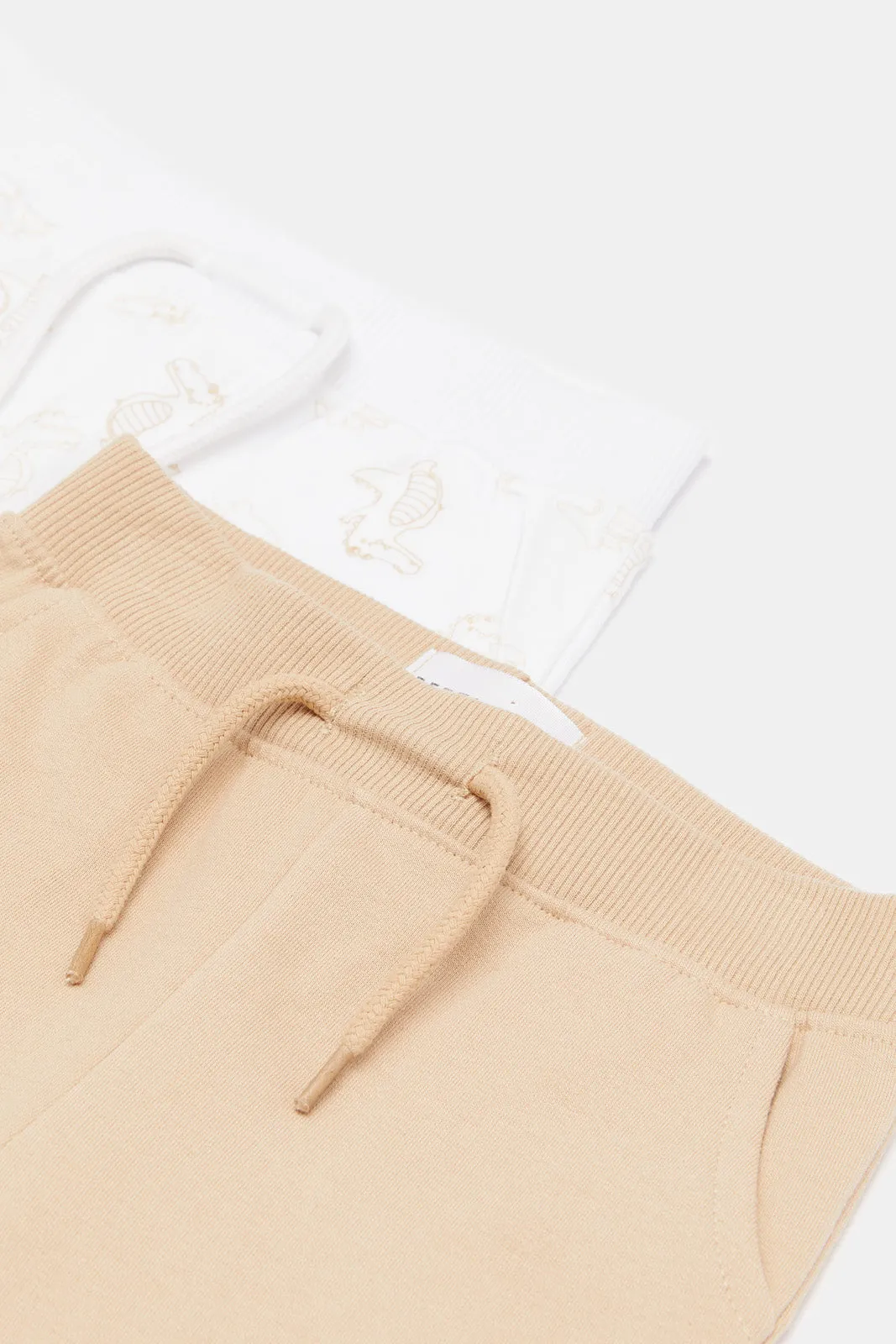 Baby Boys Beige And White Active Shorts Set (2 Piece)