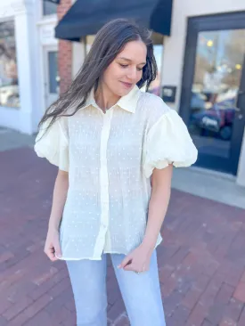 Beige Swiss Dot Puff Sleeve Blouse