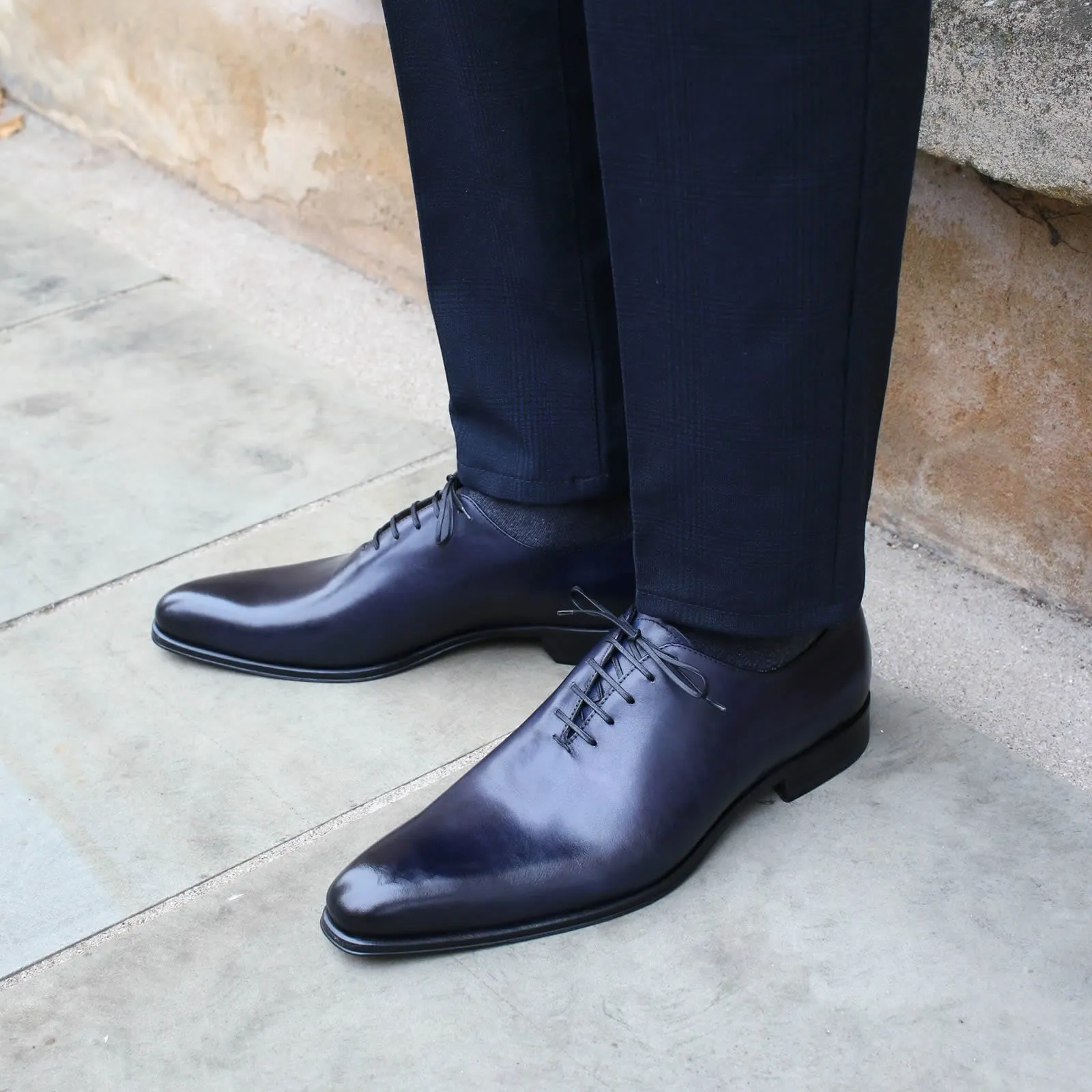 Premium Benson Wholecut Oxford Shoes - Deep Blue Leather Finish