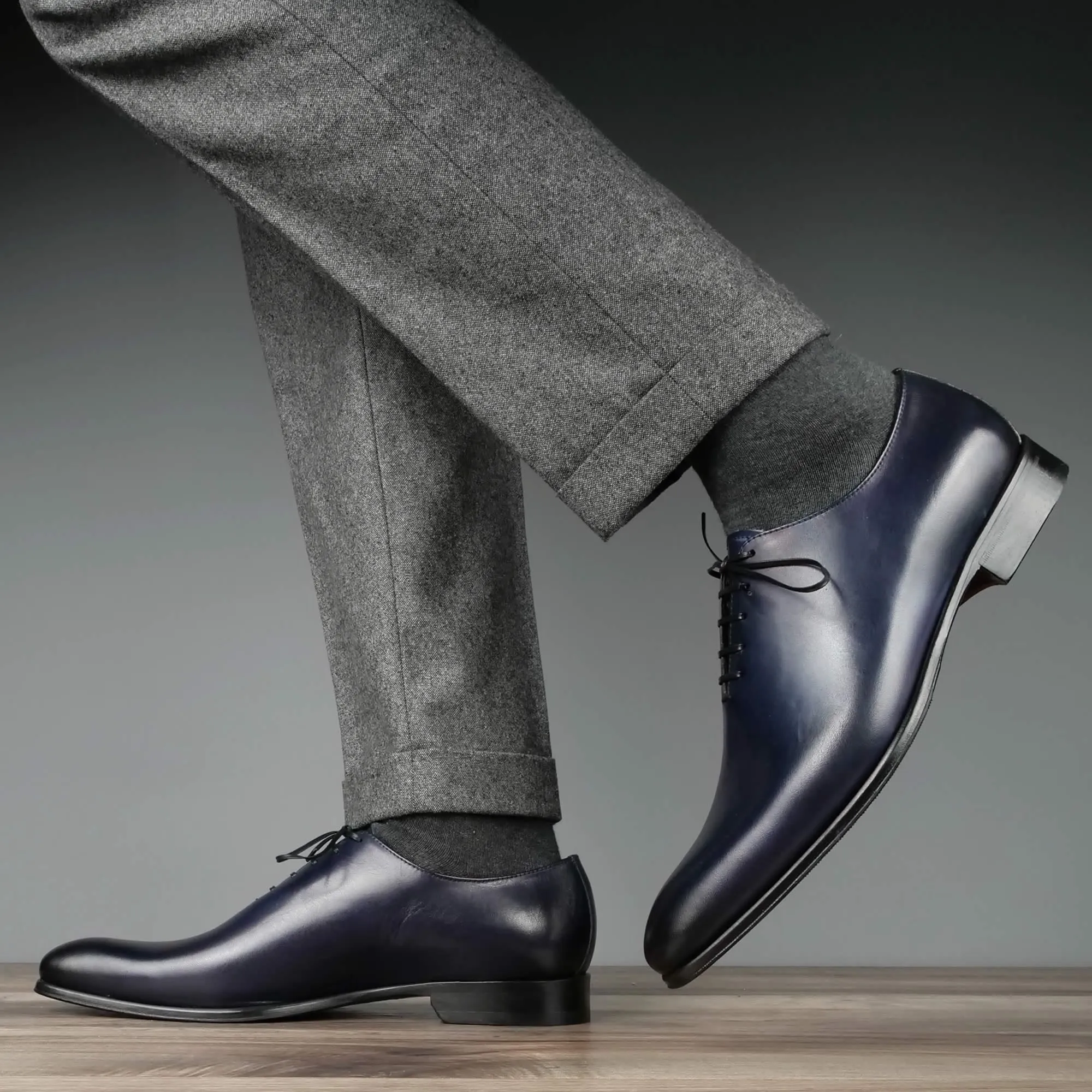 Premium Benson Wholecut Oxford Shoes - Deep Blue Leather Finish