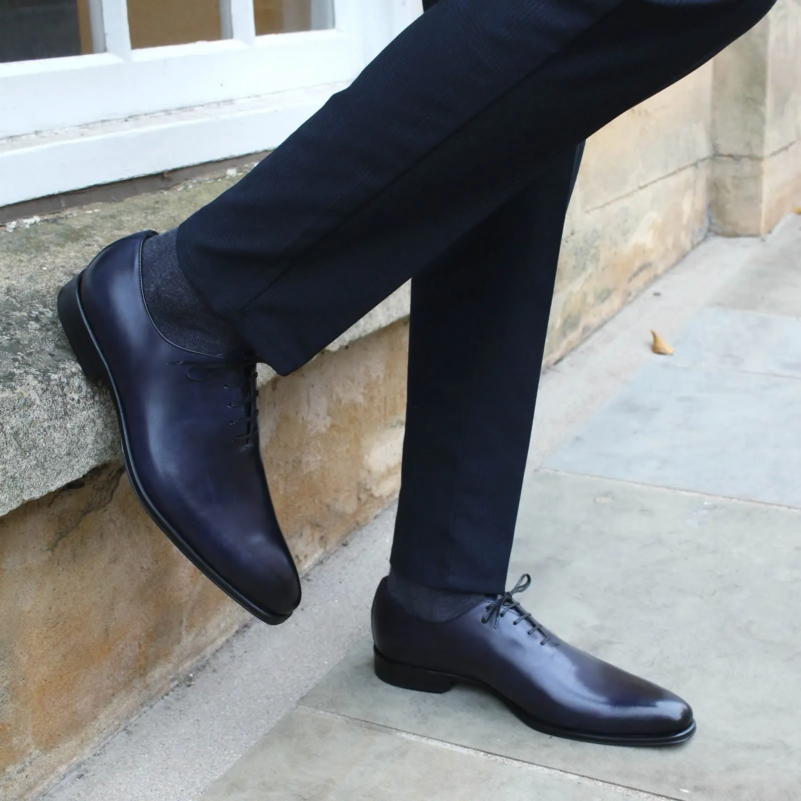 Premium Benson Wholecut Oxford Shoes - Deep Blue Leather Finish
