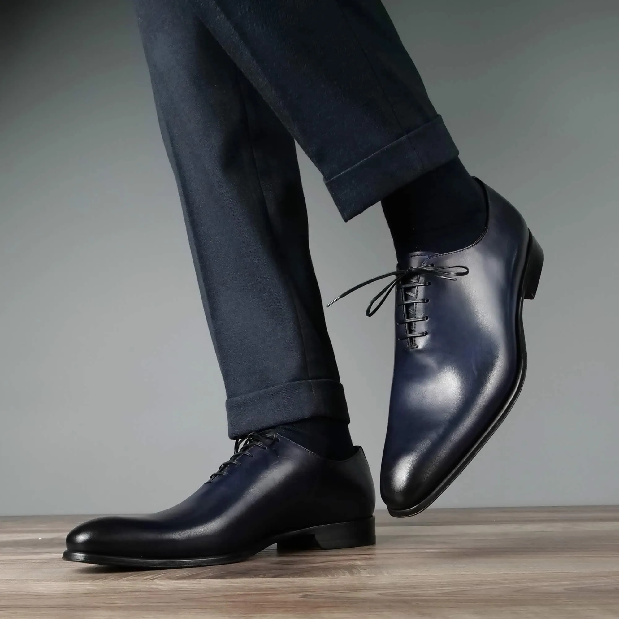 Premium Benson Wholecut Oxford Shoes - Deep Blue Leather Finish