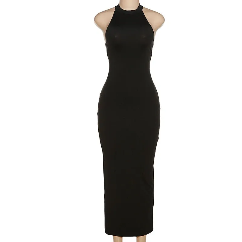 BerriesJam - Backless Halter Elegant Bandage Sleeveless Maxi Dress