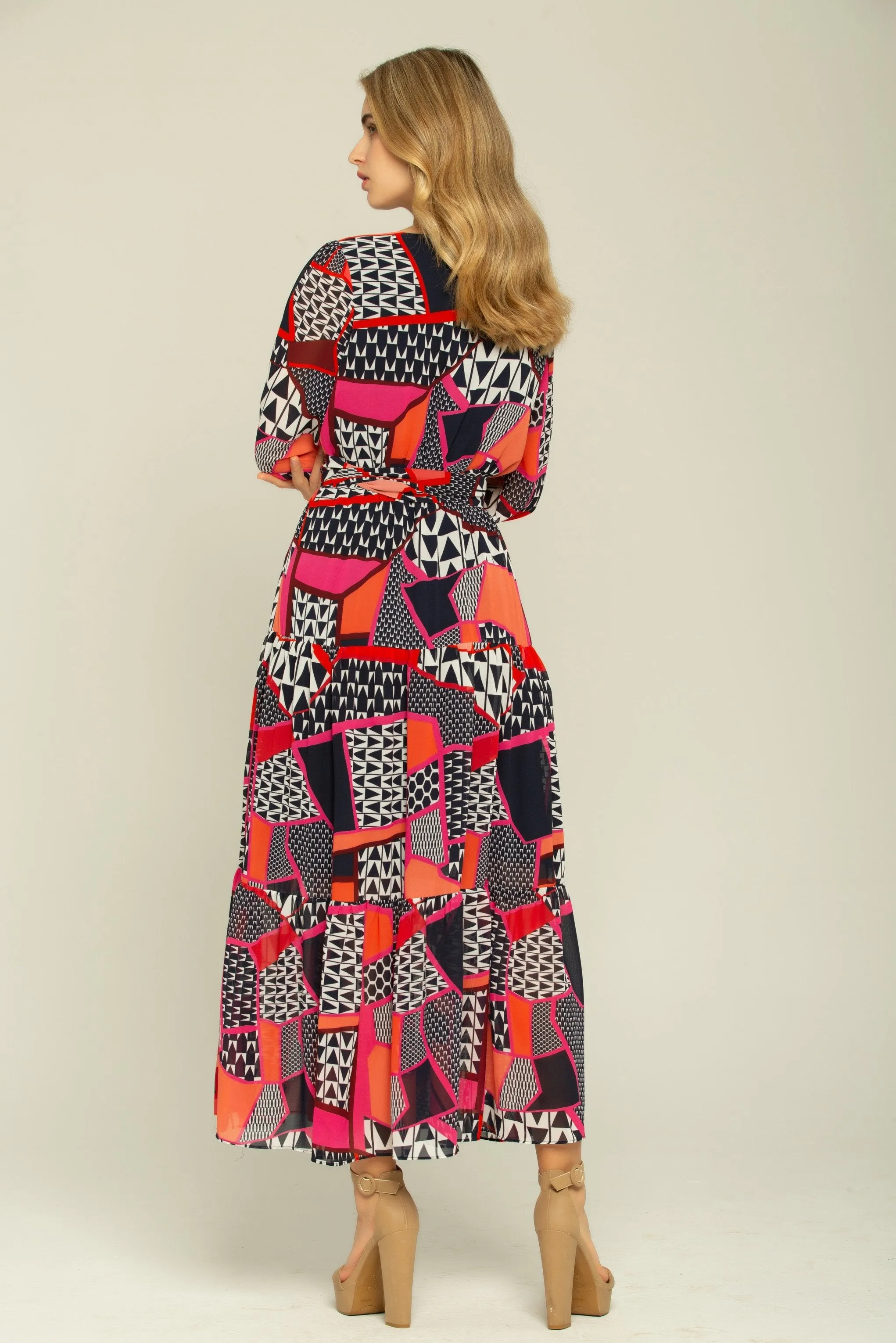 Black Orange Red Mixed Prints Maxi Dress