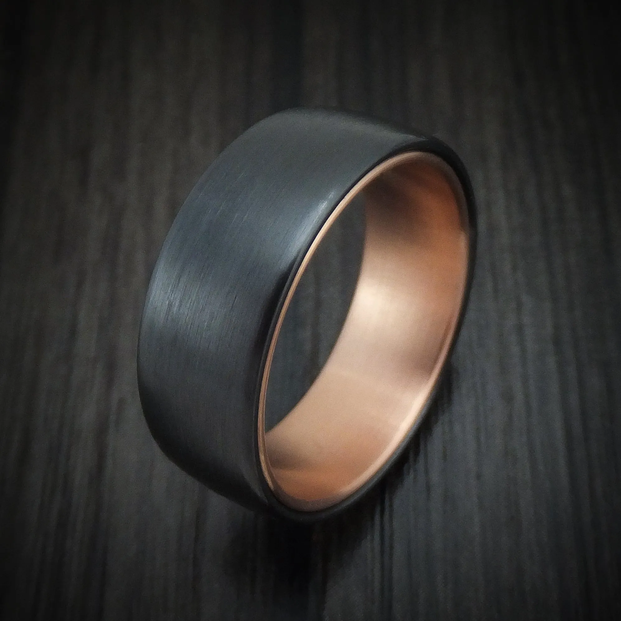 Black Titanium and 14K Rose Gold Men's Ring