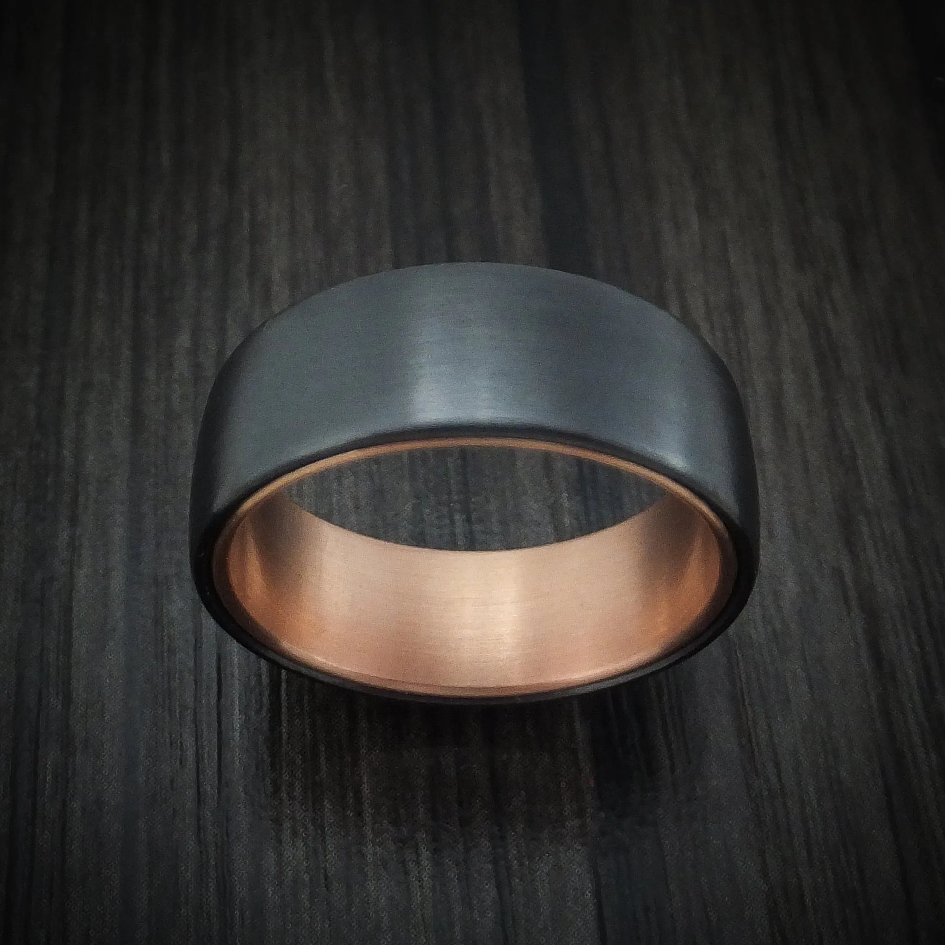 Black Titanium and 14K Rose Gold Men's Ring