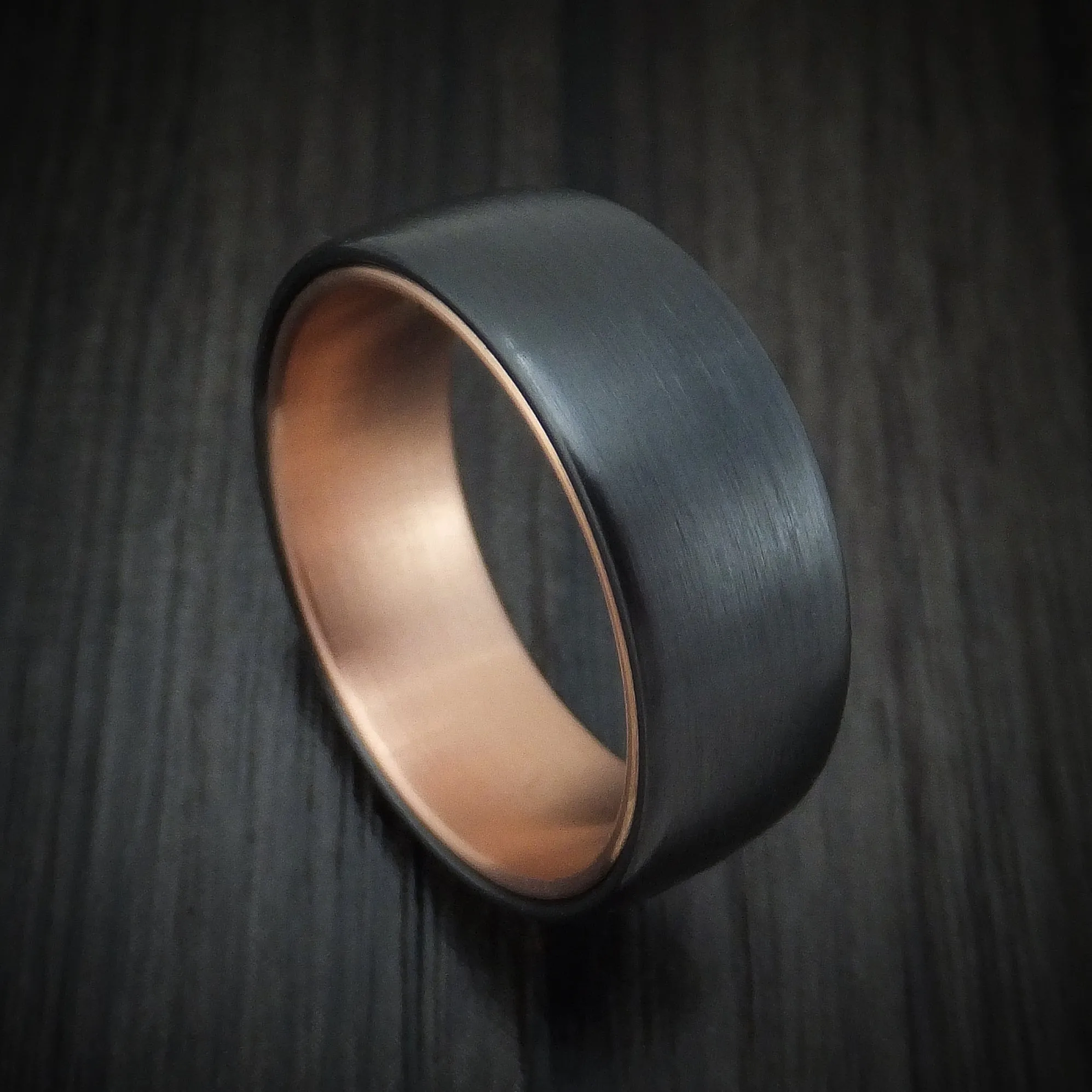 Black Titanium and 14K Rose Gold Men's Ring