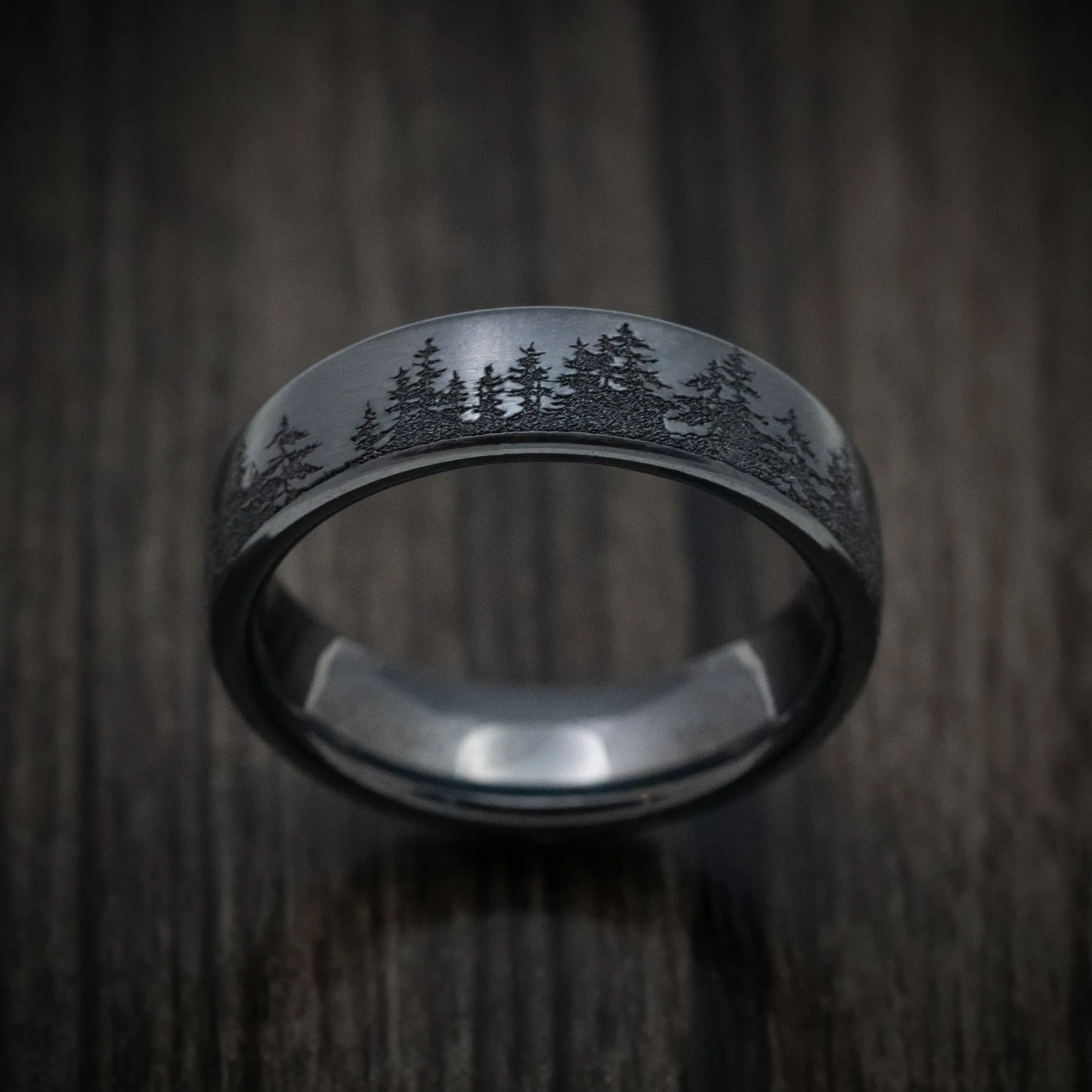 Black Titanium Spruce Pine Tree Men's Ring