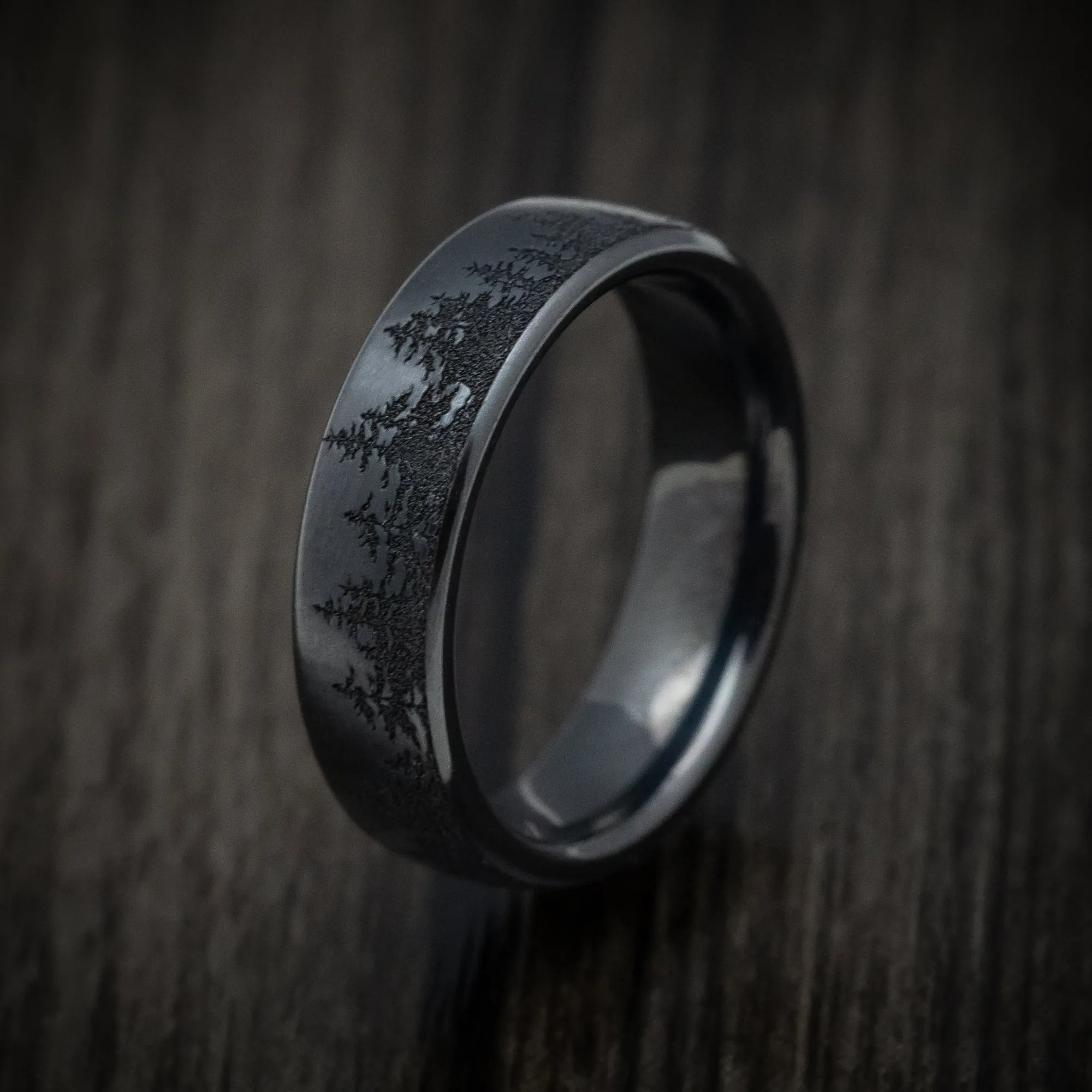 Black Titanium Spruce Pine Tree Men's Ring
