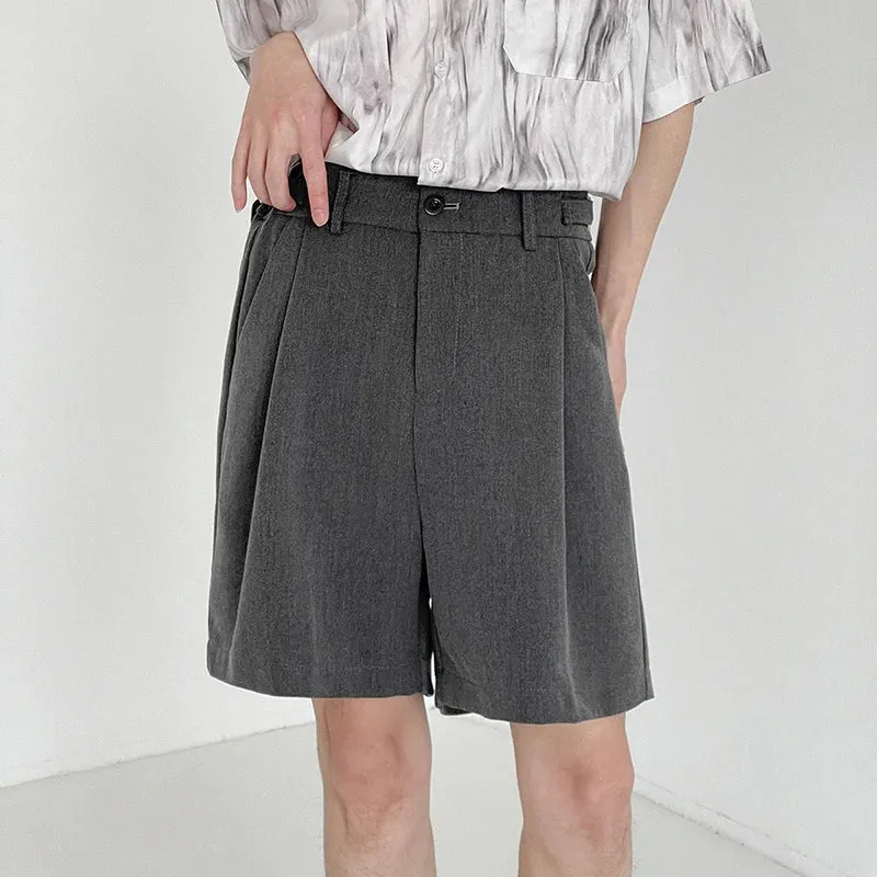 Bonsir -  New Summer Black Grey Men's Causal Shorts Button High Waist Casual Loose Straight Knee Length Pants For Male 2Y8027