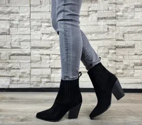 Botine elegante, dama, EPICA, Z72979 negru, piele intoarsa, cu toc
