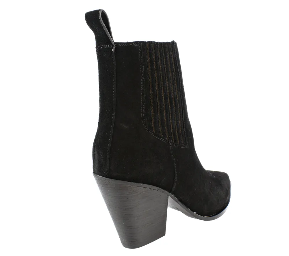 Botine elegante, dama, EPICA, Z72979 negru, piele intoarsa, cu toc