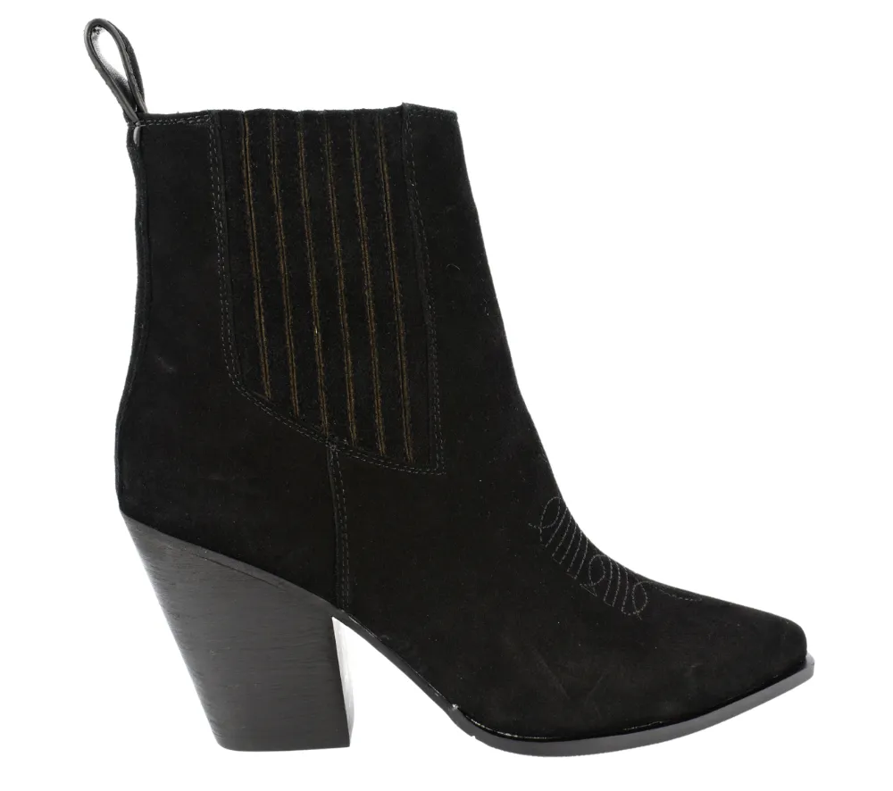 Botine elegante, dama, EPICA, Z72979 negru, piele intoarsa, cu toc