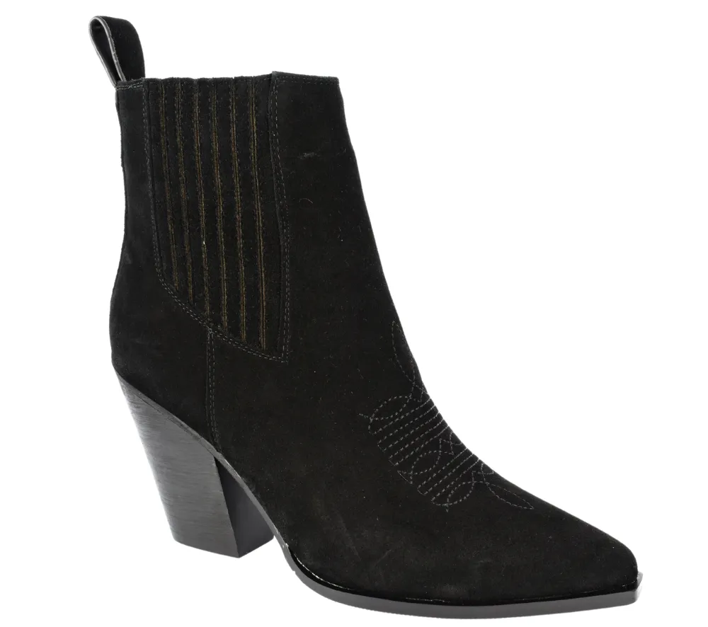 Botine elegante, dama, EPICA, Z72979 negru, piele intoarsa, cu toc