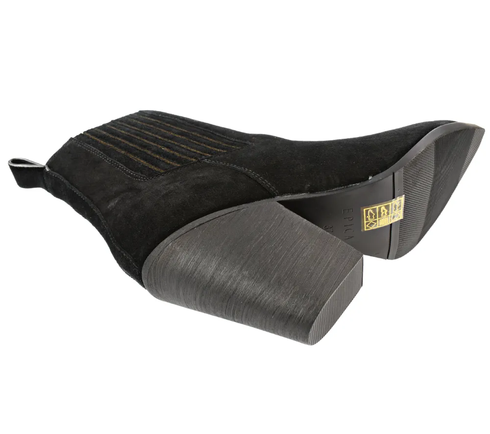 Botine elegante, dama, EPICA, Z72979 negru, piele intoarsa, cu toc