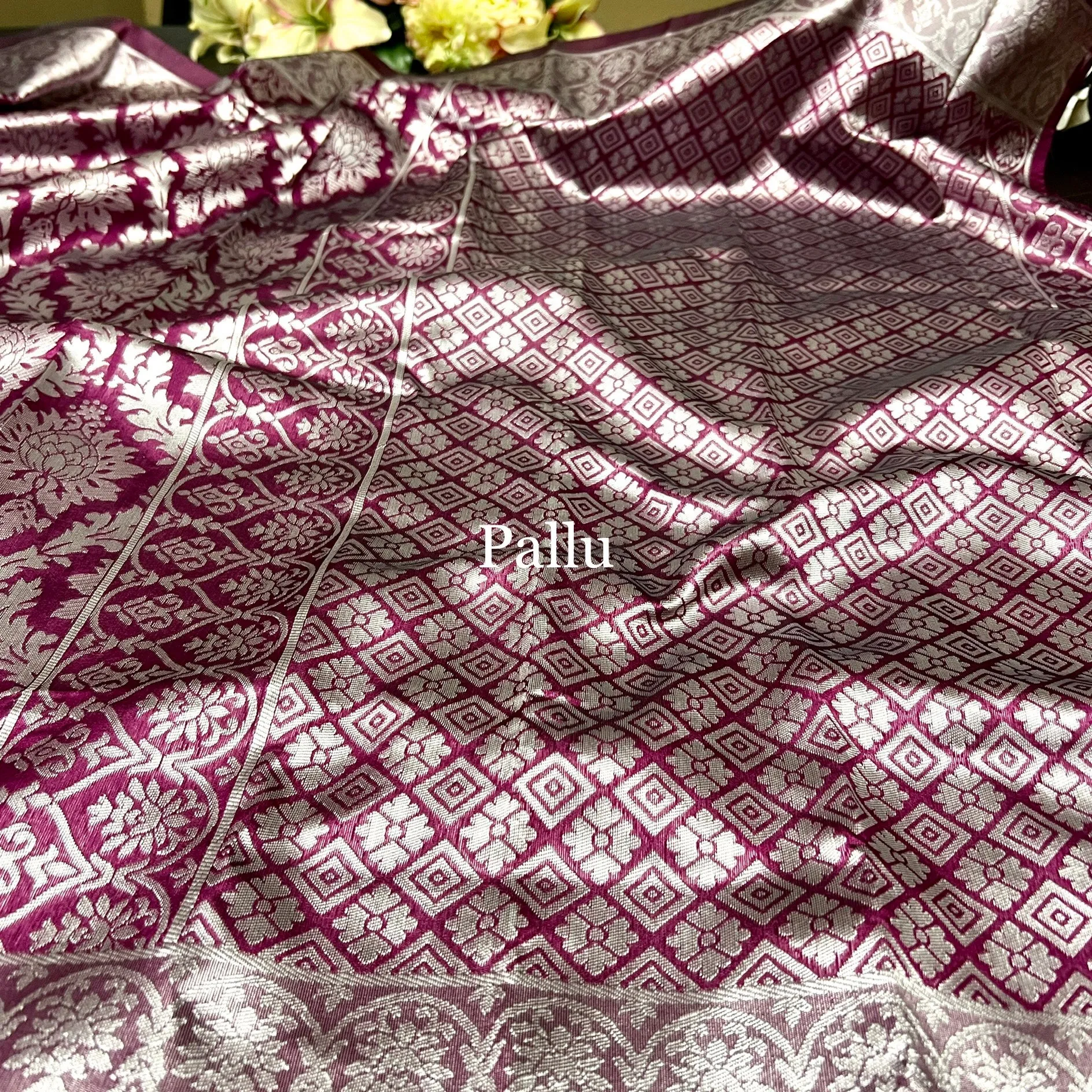 Burgundy Wine Color Brocade Banarasi Tanchoi Silk Saree with Stitched Blouse