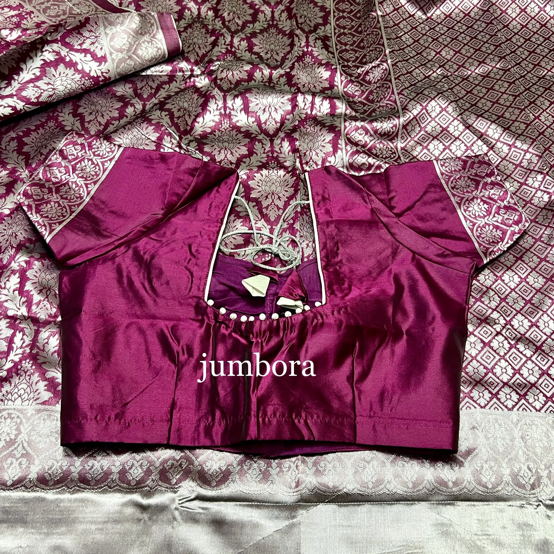 Burgundy Wine Color Brocade Banarasi Tanchoi Silk Saree with Stitched Blouse