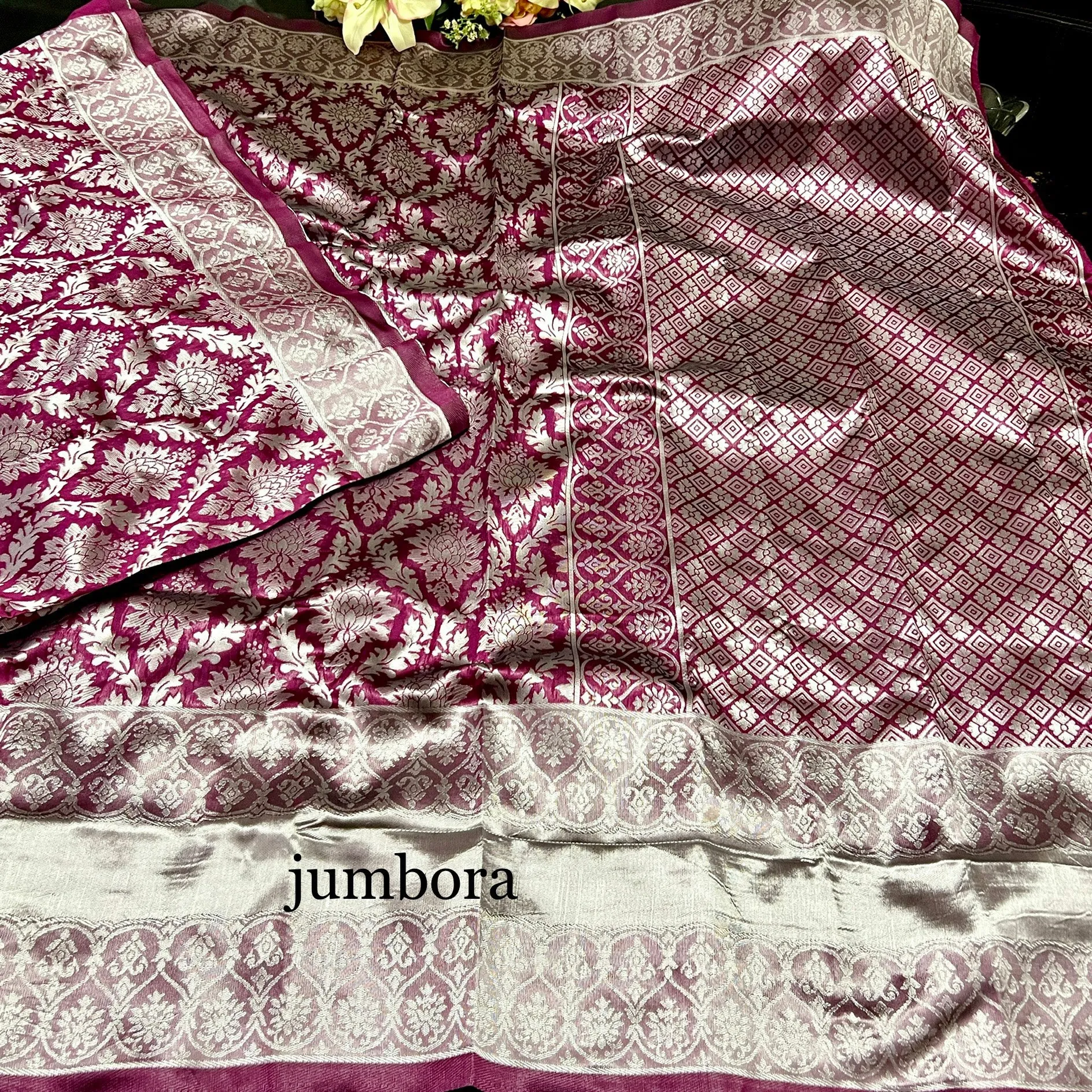 Burgundy Wine Color Brocade Banarasi Tanchoi Silk Saree with Stitched Blouse