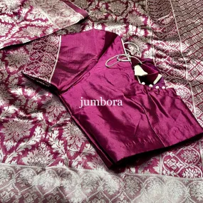 Burgundy Wine Color Brocade Banarasi Tanchoi Silk Saree with Stitched Blouse