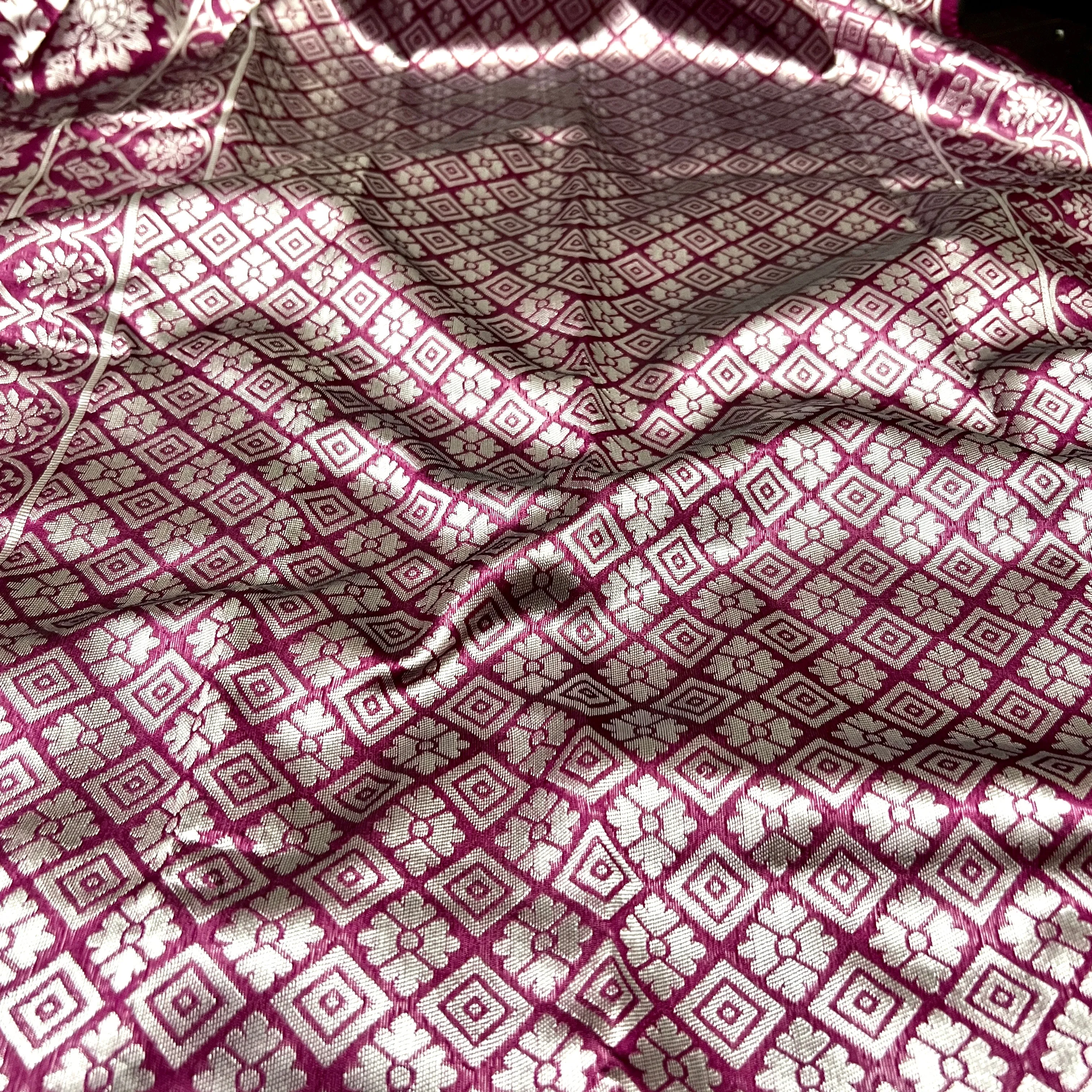 Burgundy Wine Color Brocade Banarasi Tanchoi Silk Saree with Stitched Blouse