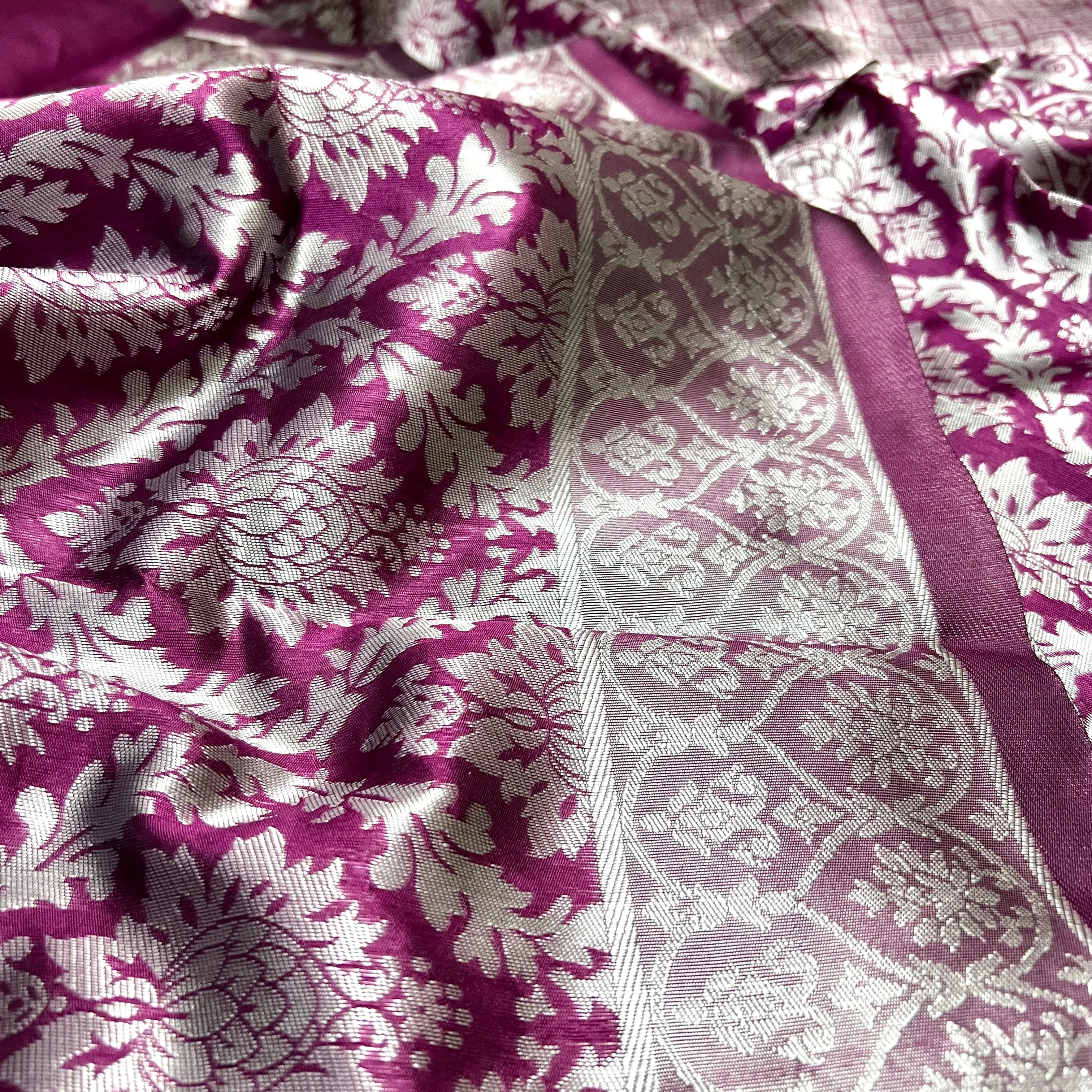Burgundy Wine Color Brocade Banarasi Tanchoi Silk Saree with Stitched Blouse