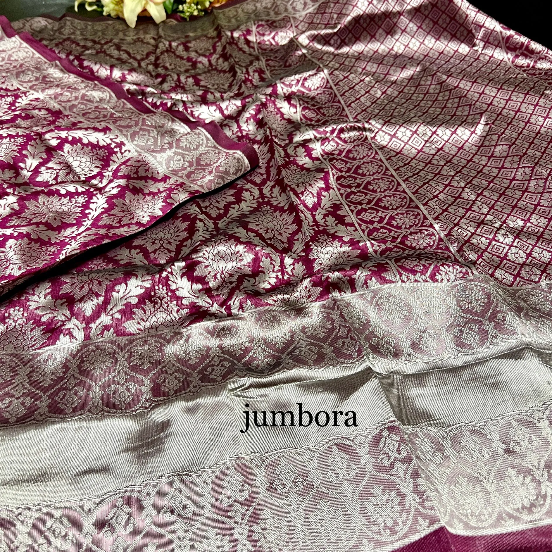 Burgundy Wine Color Brocade Banarasi Tanchoi Silk Saree with Stitched Blouse