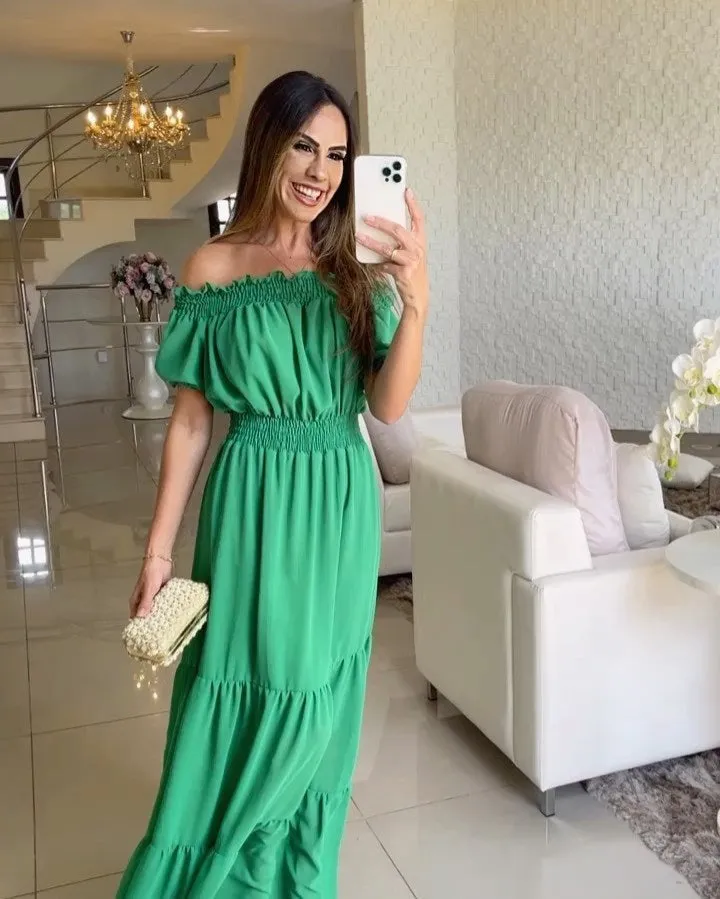 Casual Elegant Ruffle Halter Sleeveless Classic Female Party Outfits Beach Maxi Dress