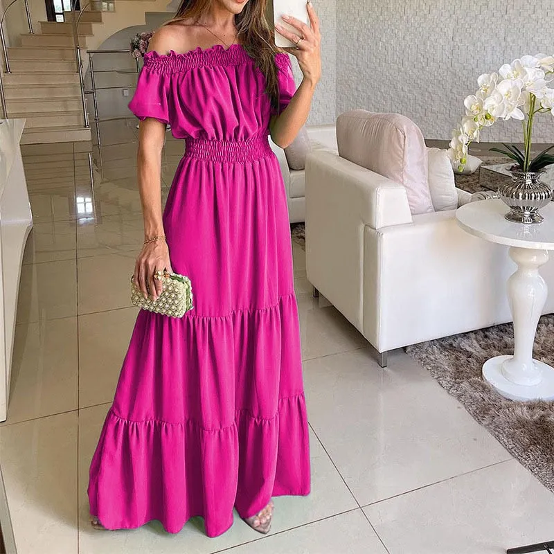 Casual Elegant Ruffle Halter Sleeveless Classic Female Party Outfits Beach Maxi Dress