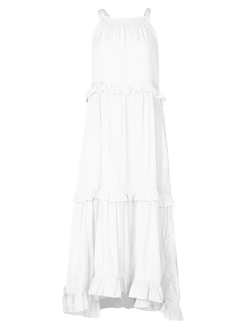 Casual Elegant Ruffle Halter Sleeveless Classic Female Party Outfits Beach Maxi Dress