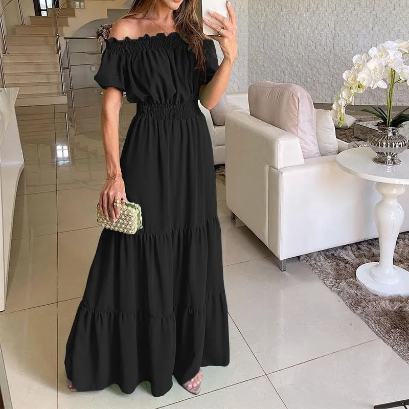 Casual Elegant Ruffle Halter Sleeveless Classic Female Party Outfits Beach Maxi Dress