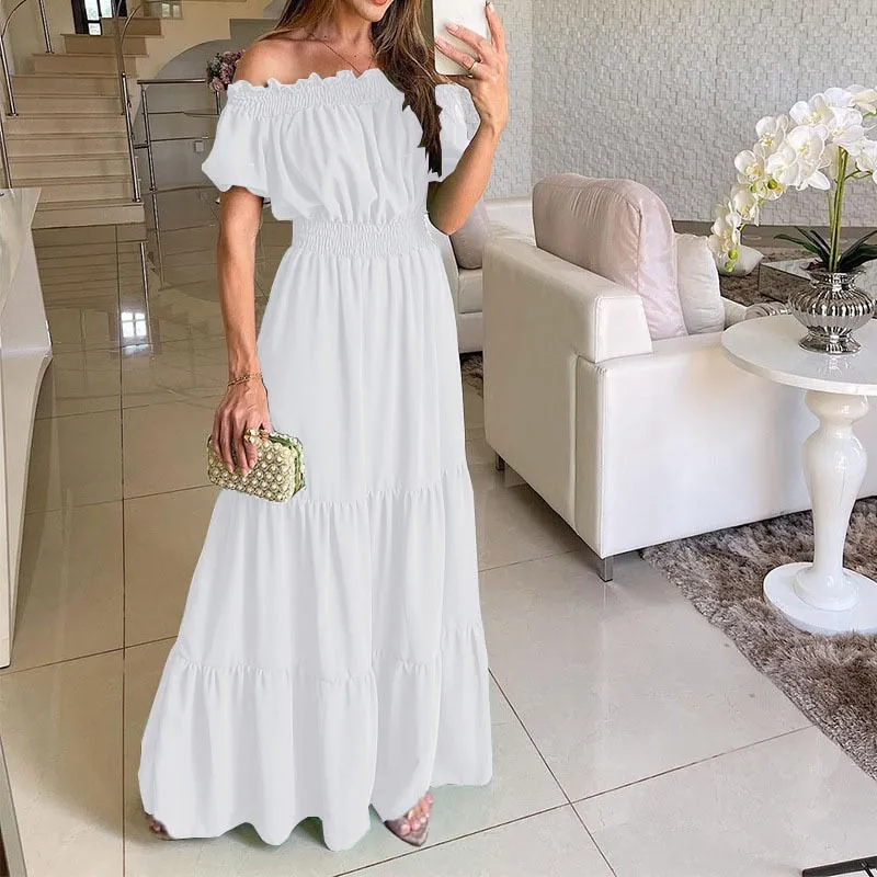 Casual Elegant Ruffle Halter Sleeveless Classic Female Party Outfits Beach Maxi Dress