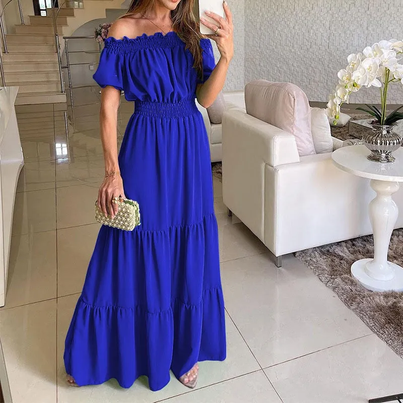Casual Elegant Ruffle Halter Sleeveless Classic Female Party Outfits Beach Maxi Dress